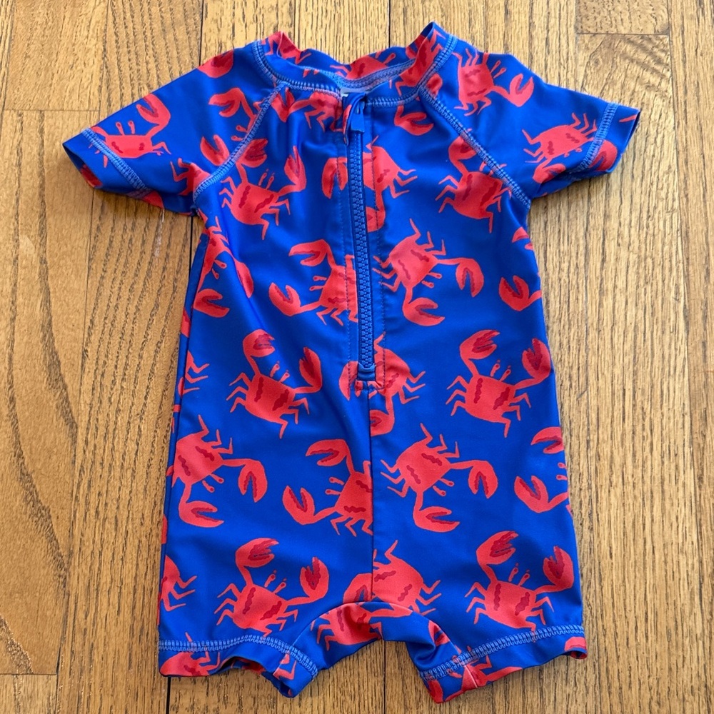 Old Navy Blue Swimsuit with Red Crab Motif 3-6 months